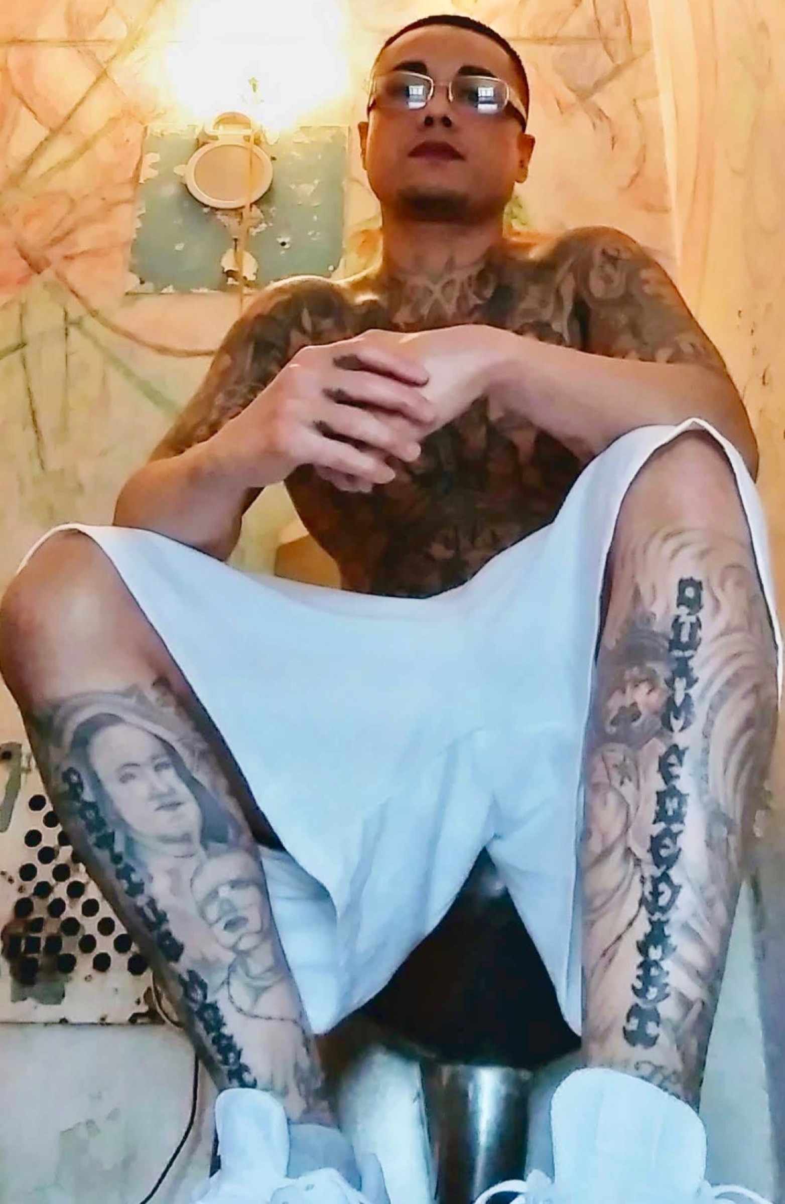 Daniel in solitary confinement, photographed in the cell.